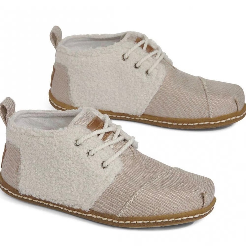 Toms Natural Plush Faux Shearling Bota Metallic Lace-Up Boho Boots - Picture 10 of 10